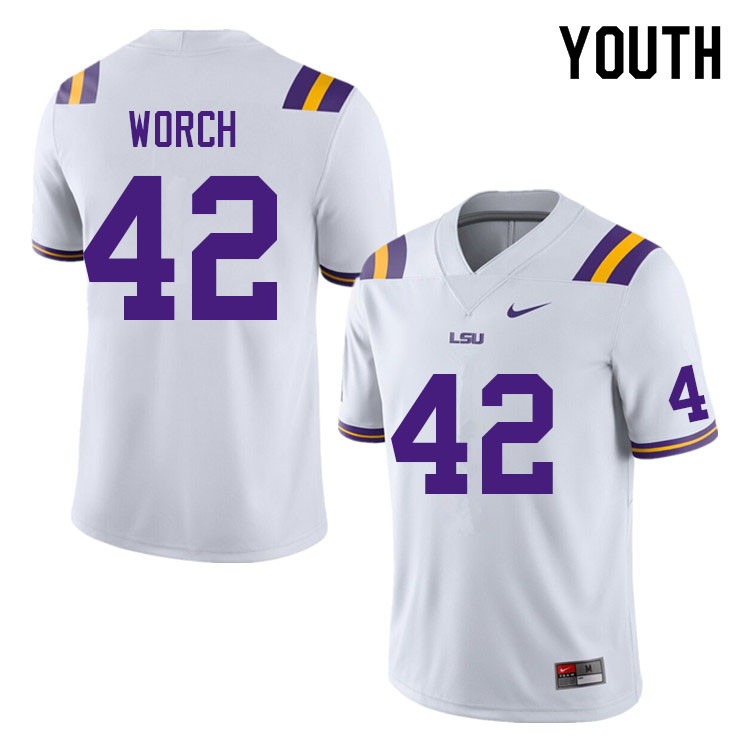Youth #42 Matt Worch LSU Tigers College Football Jerseys Sale-White